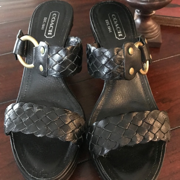 COACH PHEBE PLATFORM SANDALS BLACK 7 PREOWNED - Picture 1 of 9